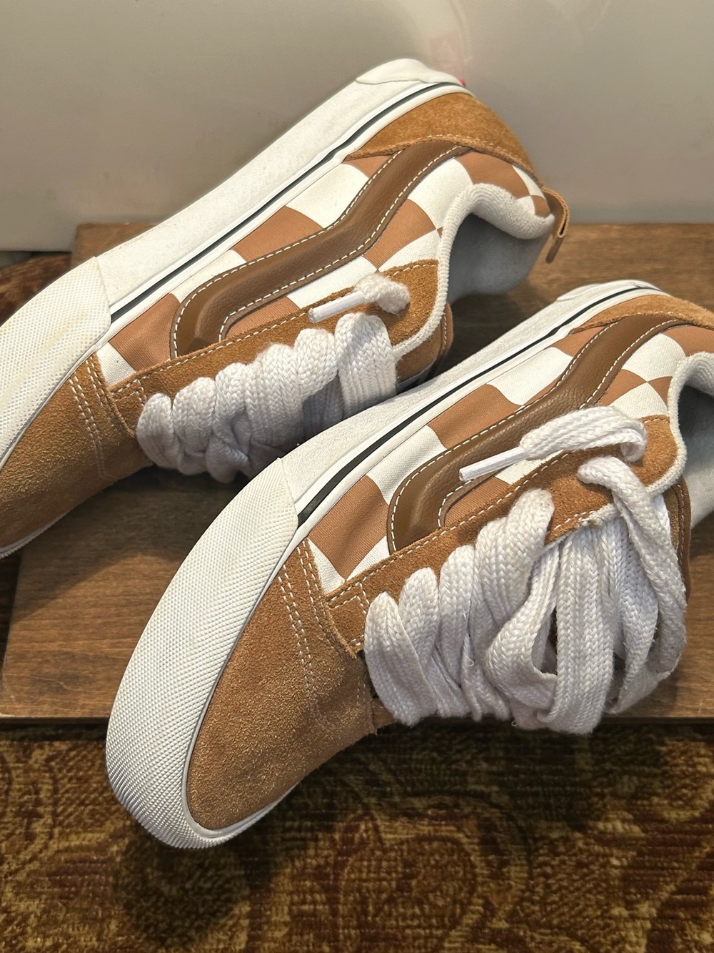 Vans Knu Skool Mega Check Suede / Canvas Brown / White Skate sneakers - Picture 8 of 15
